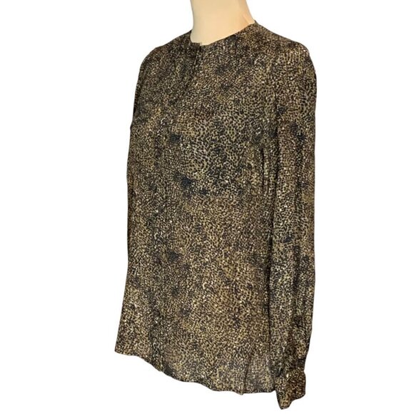 Brown 100% Silk Blouse Sz.6 All-Over Animal Print 100% Long Sleeve Button Up 90s - Picture 3 of 14